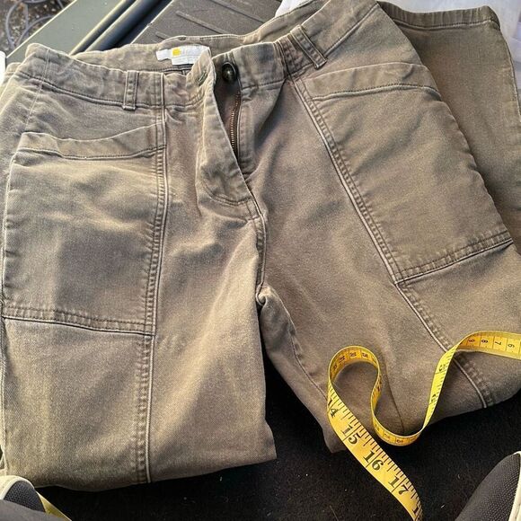 Boden Green Cropped Stretch Cargo Pants Sz 6 Ankle Length Patch Pockets - Picture 2 of 7